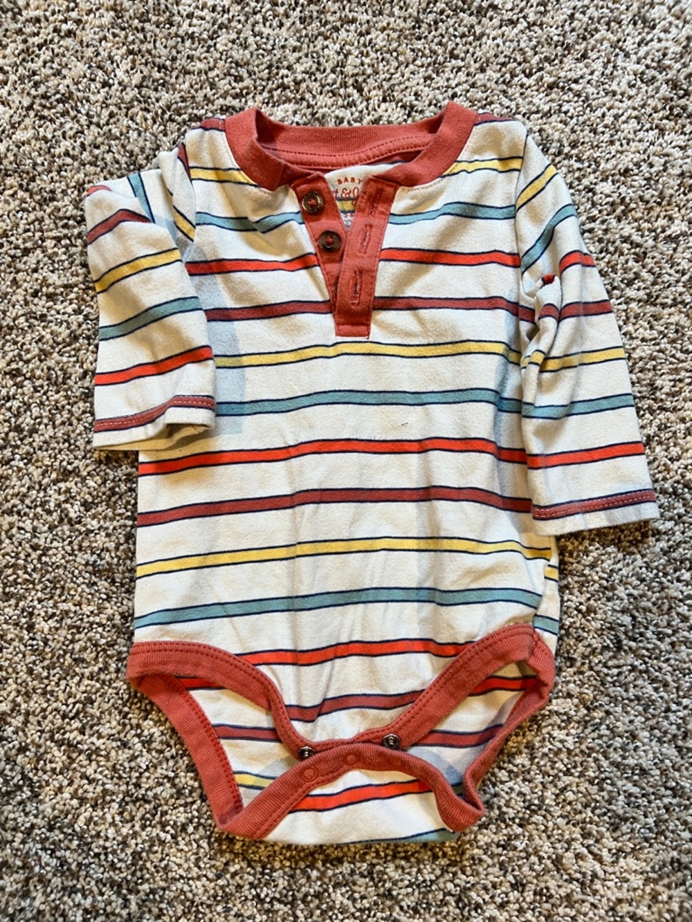 Cat & Jack Cream Striped Onesie with Rust Trim